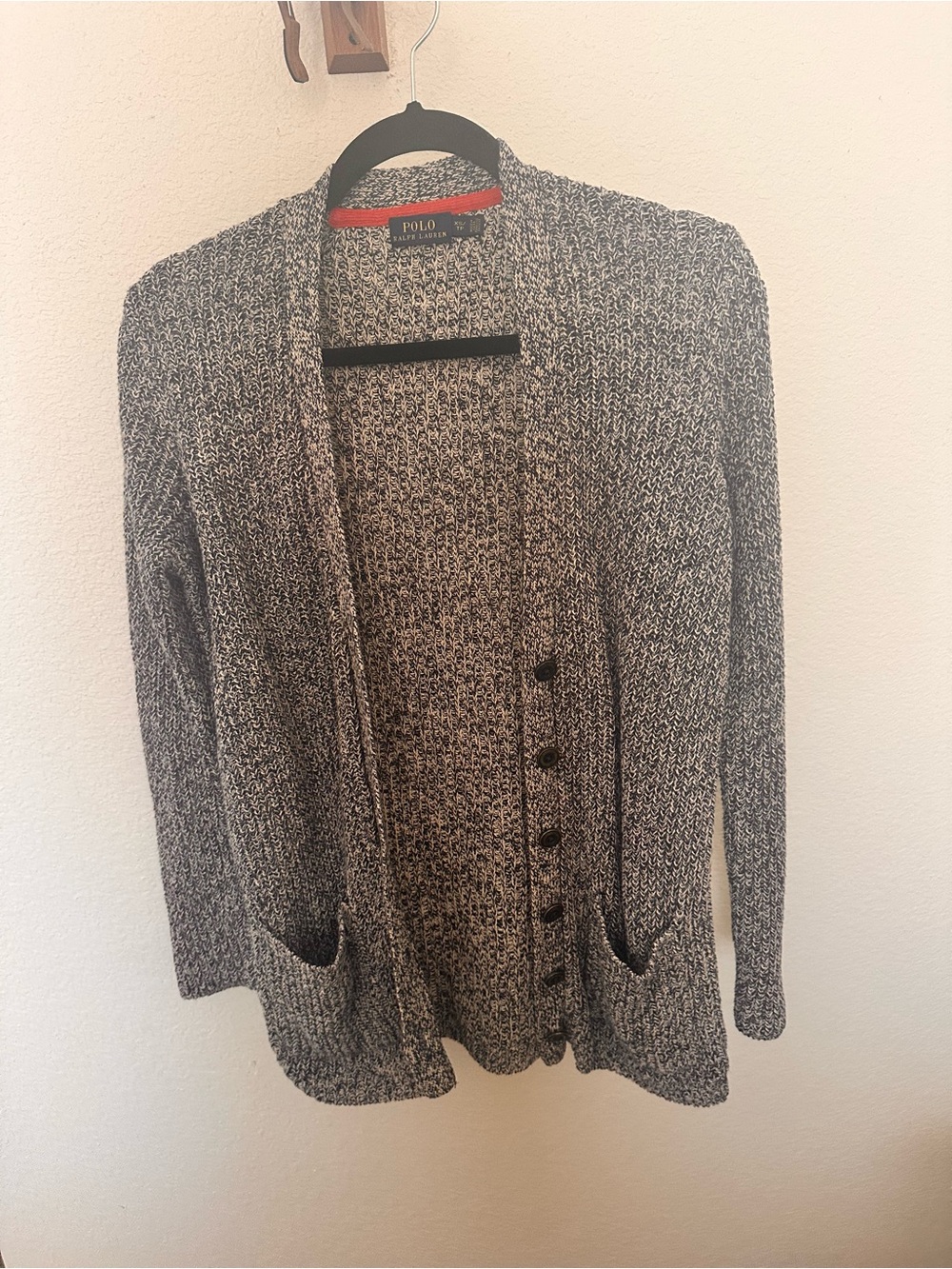 Ralph Lauren Black & White Marled Shawl Collar Cardigan